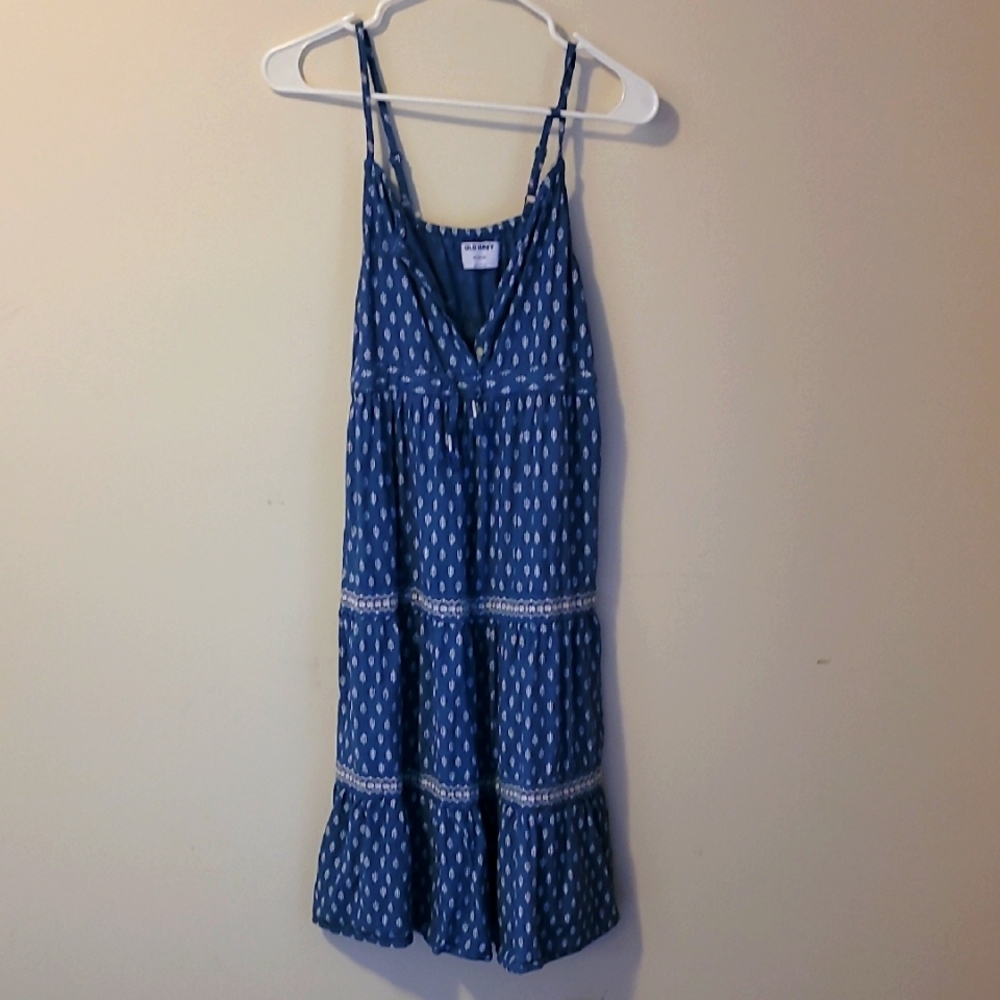 Old Navy Blue Dress with White Pattern